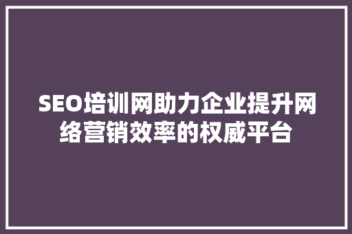 SEO培训网助力企业提升网络营销效率的权威平台