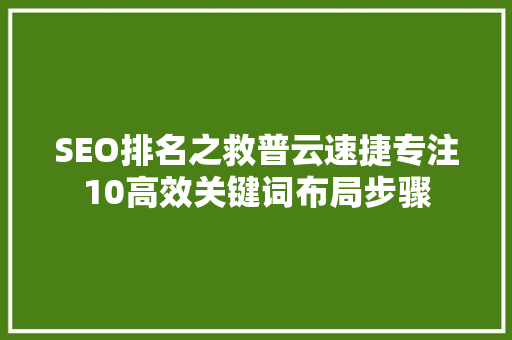 SEO排名之救普云速捷专注10高效关键词布局步骤