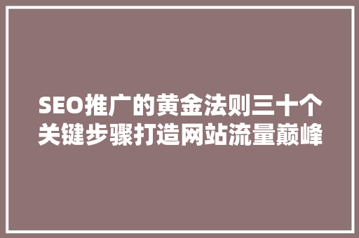 SEO推广的黄金法则三十个关键步骤打造网站流量巅峰