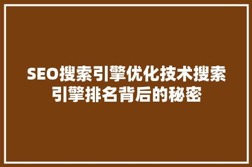 SEO搜索引擎优化技术搜索引擎排名背后的秘密