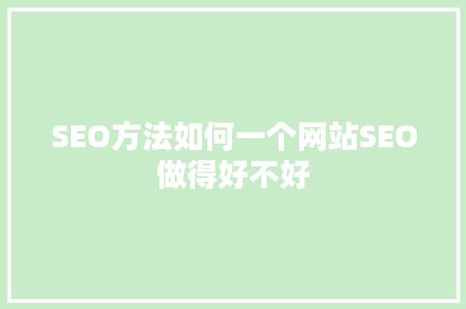 SEO方法如何一个网站SEO做得好不好