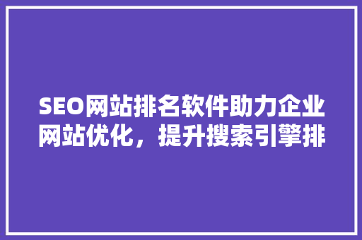 SEO网站排名软件助力企业网站优化，提升搜索引擎排名