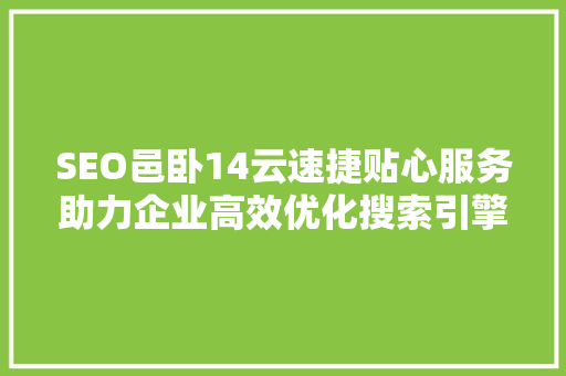 SEO邑卧14云速捷贴心服务助力企业高效优化搜索引擎排名