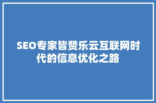 SEO专家皆赞乐云互联网时代的信息优化之路