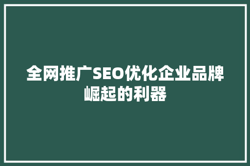 全网推广SEO优化企业品牌崛起的利器