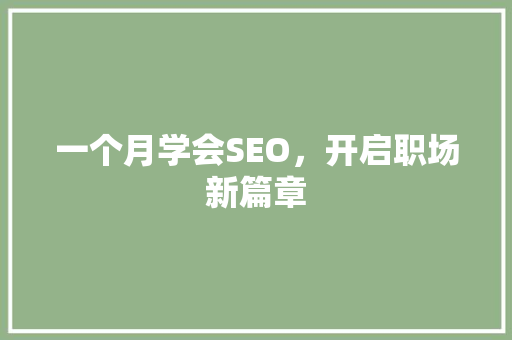 一个月学会SEO，开启职场新篇章