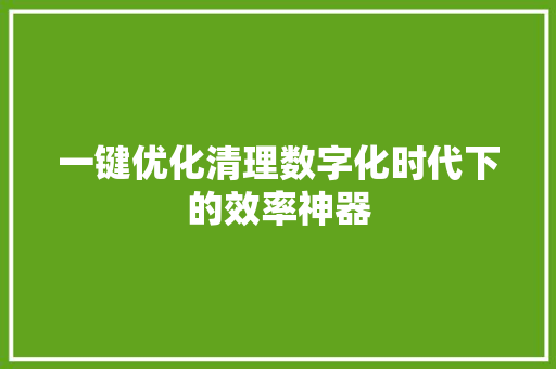 一键优化清理数字化时代下的效率神器