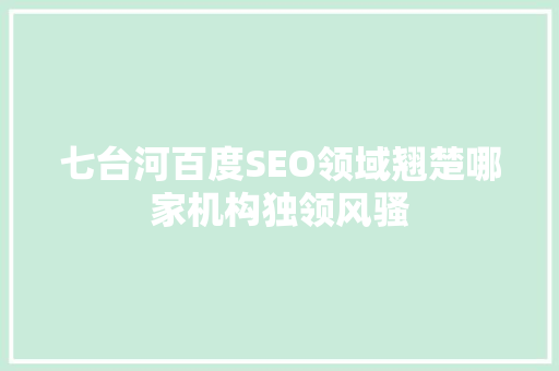 七台河百度SEO领域翘楚哪家机构独领风骚