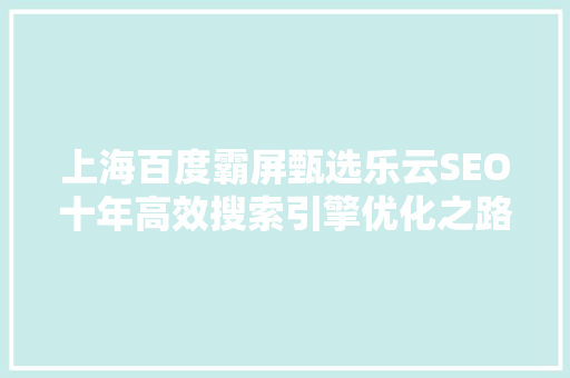 上海百度霸屏甄选乐云SEO十年高效搜索引擎优化之路