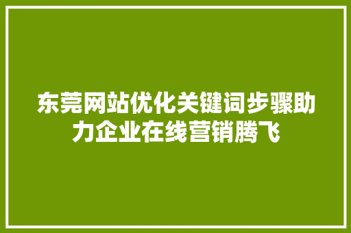 东莞网站优化关键词步骤助力企业在线营销腾飞