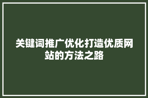 关键词推广优化打造优质网站的方法之路