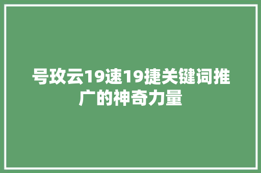 号玫云19速19捷关键词推广的神奇力量