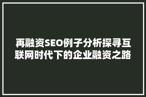 再融资SEO例子分析探寻互联网时代下的企业融资之路