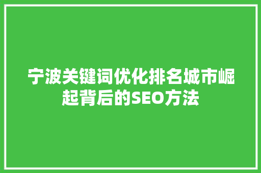 宁波关键词优化排名城市崛起背后的SEO方法