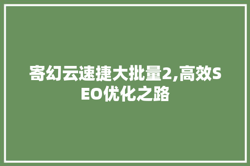 寄幻云速捷大批量2,高效SEO优化之路