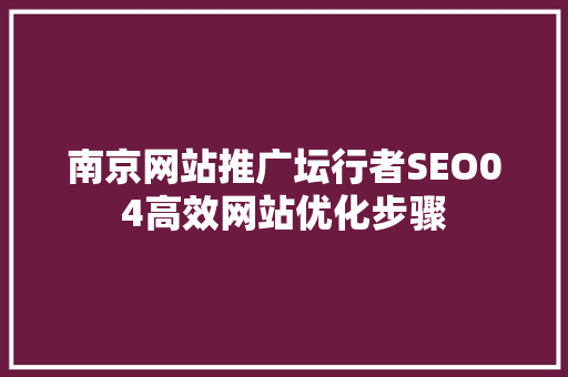 南京网站推广坛行者SEO04高效网站优化步骤