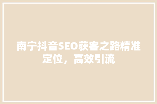 南宁抖音SEO获客之路精准定位，高效引流