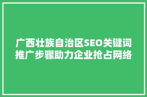 广西壮族自治区SEO关键词推广步骤助力企业抢占网络市场先机
