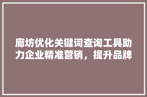 廊坊优化关键词查询工具助力企业精准营销，提升品牌影响力