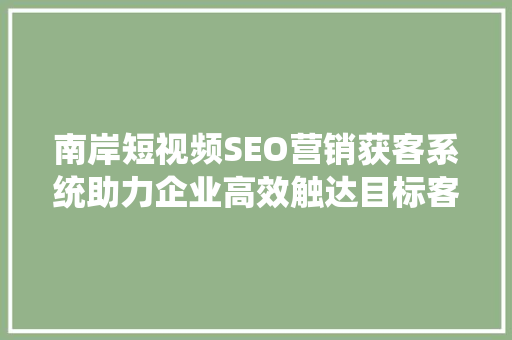 南岸短视频SEO营销获客系统助力企业高效触达目标客户