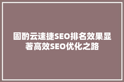 固酌云速捷SEO排名效果显著高效SEO优化之路