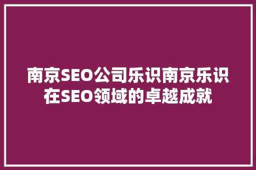 南京SEO公司乐识南京乐识在SEO领域的卓越成就