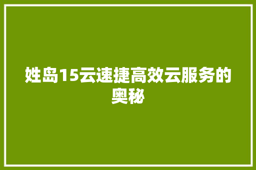 姓岛15云速捷高效云服务的奥秘