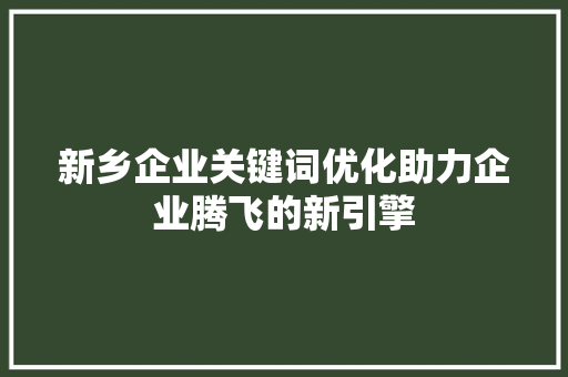 新乡企业关键词优化助力企业腾飞的新引擎