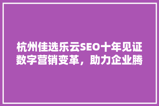 杭州佳选乐云SEO十年见证数字营销变革，助力企业腾飞
