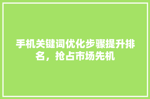 手机关键词优化步骤提升排名，抢占市场先机