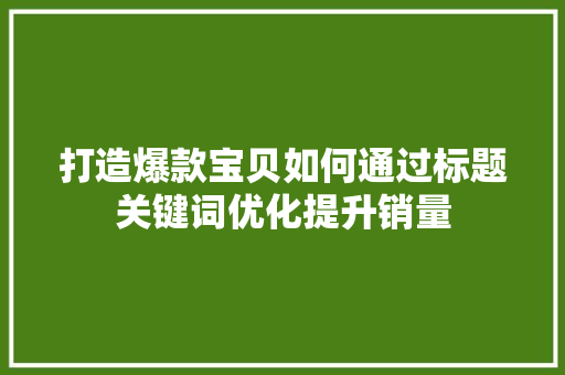 打造爆款宝贝如何通过标题关键词优化提升销量