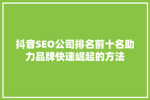 抖音SEO公司排名前十名助力品牌快速崛起的方法