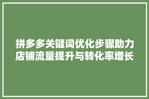 拼多多关键词优化步骤助力店铺流量提升与转化率增长