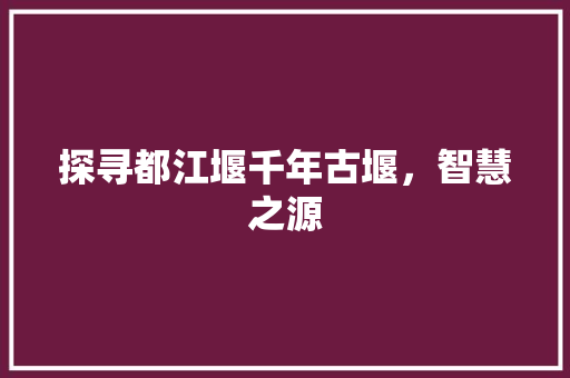 探寻都江堰千年古堰，智慧之源