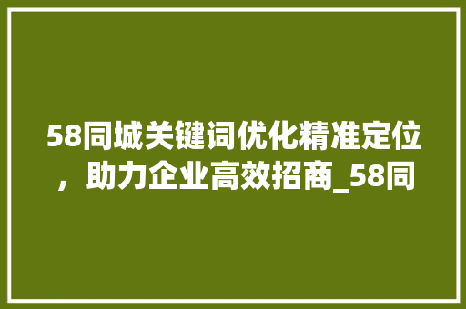 58同城关键词优化精准定位，助力企业高效招商_58同城最新关键词优化