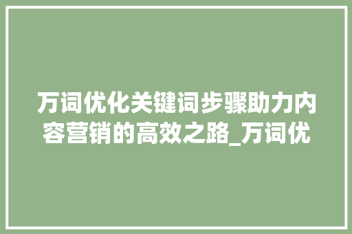 万词优化关键词步骤助力内容营销的高效之路_万词优化关键词怎么写