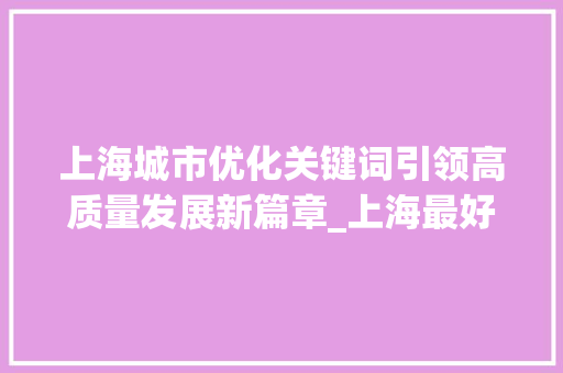 上海城市优化关键词引领高质量发展新篇章_上海最好的优化关键词