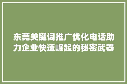 东莞关键词推广优化电话助力企业快速崛起的秘密武器_东莞关键词推广优化电话