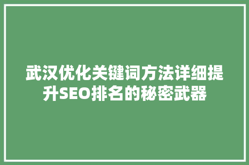 武汉优化关键词方法详细提升SEO排名的秘密武器