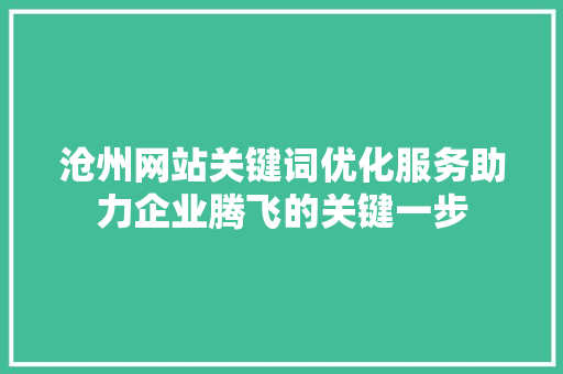 沧州网站关键词优化服务助力企业腾飞的关键一步