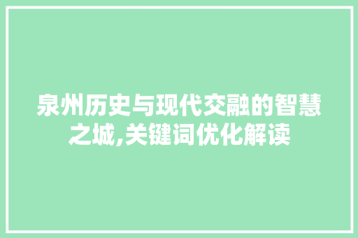 泉州历史与现代交融的智慧之城,关键词优化解读