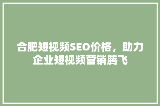 合肥短视频SEO价格，助力企业短视频营销腾飞
