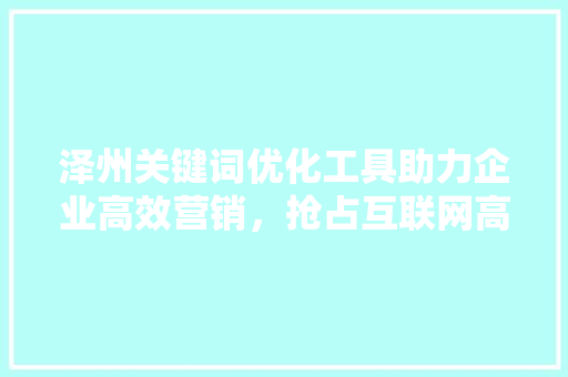 泽州关键词优化工具助力企业高效营销，抢占互联网高地