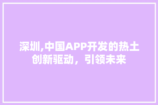 深圳,中国APP开发的热土创新驱动，引领未来