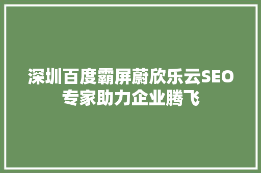 深圳百度霸屏蔚欣乐云SEO专家助力企业腾飞