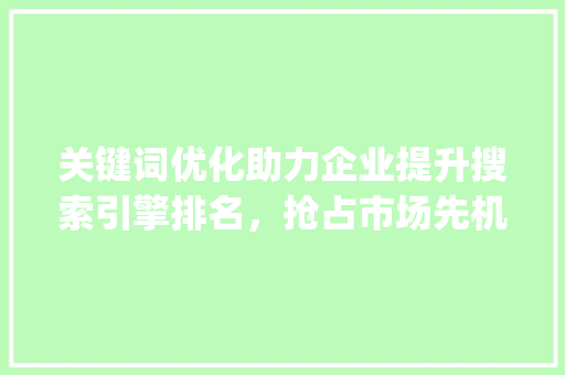 关键词优化助力企业提升搜索引擎排名，抢占市场先机_提升关键词优化排名软