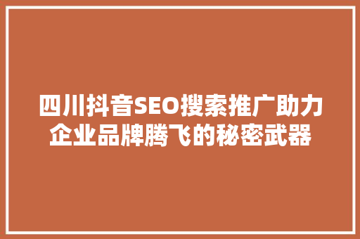 四川抖音SEO搜索推广助力企业品牌腾飞的秘密武器