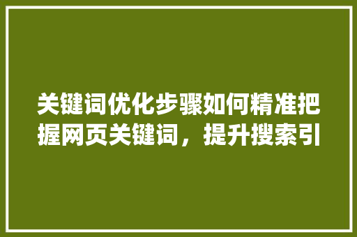 关键词优化步骤如何精准把握网页关键词，提升搜索引擎排名_如何判断网页关键词优化