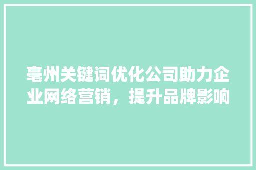 亳州关键词优化公司助力企业网络营销，提升品牌影响力_亳州关键词优化公司