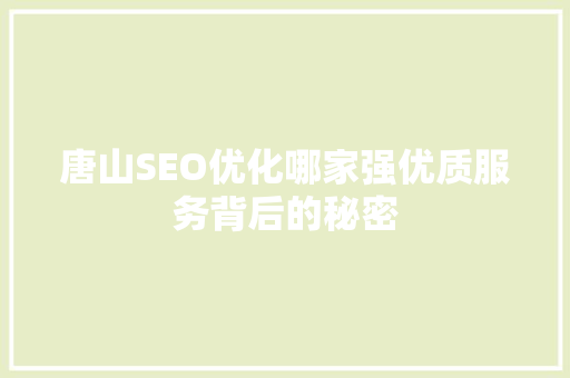 唐山SEO优化哪家强优质服务背后的秘密